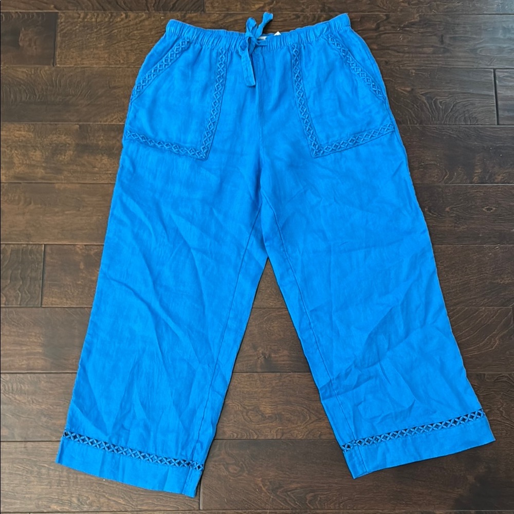 Vibrant Colbat Blue Cropped Linen Pants WM MSRP $80